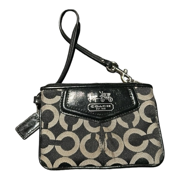 Coach Handbags - Vintage Coach Signature Canvas/Leather small Wristlet Black & Silver